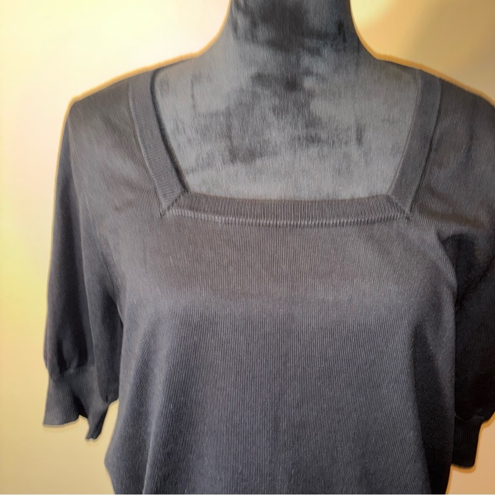 DKNY Womens Ribbed Trim Square Neck Pullover Pleated Shoulder Sweater Sz L - Picture 2 of 8